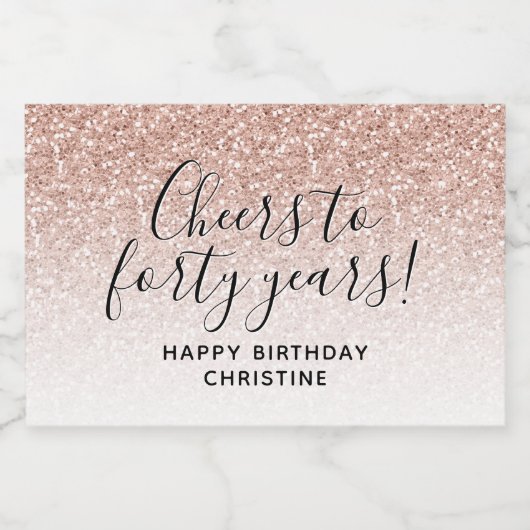 Cheers tot veertig jaar Roze Glitter 40e verjaarda Sparkling Wijnetiket (Enkel label)