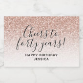 Cheers tot veertig jaar Roze Glitter 40e verjaarda Sparkling Wijnetiket (Enkel label)