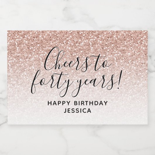 Cheers tot veertig jaar Roze Glitter 40e verjaarda Sparkling Wijnetiket (Enkel label)