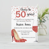 Cheers tot vijftig jaar rode glitter-heels kaart (Staand voorkant)