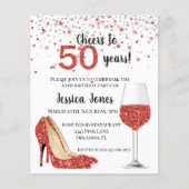 Cheers tot vijftig jaar Rode glitter-wijn nodigt u Flyer (Voorkant)