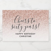 Cheers tot zestig jaar roze glitter 60e verjaardag sparkling wijnetiket (Enkel label)