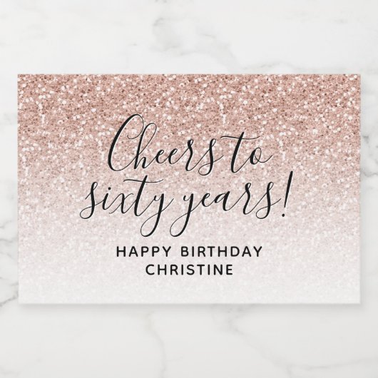 Cheers tot zestig jaar roze glitter 60e verjaardag sparkling wijnetiket (Enkel label)