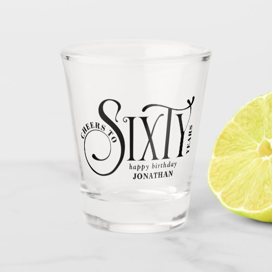 Cheers tot zestig jaar verjaardag shot glas (Voorkant)
