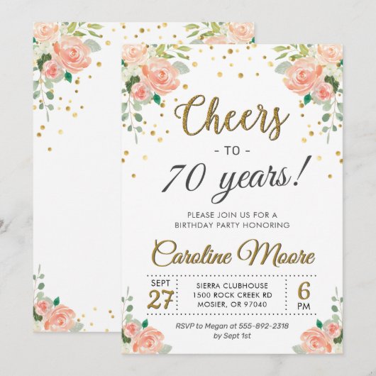 Cheers tot zeventig jaar Dames op de 70ste verjaar Kaart (Voorkant / Achterkant)