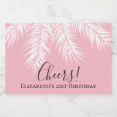 Cheers Tropical Palms Pink 21st Birthday Mini Sparkling Wijnetiket (Enkel label)