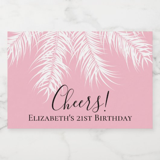 Cheers Tropical Palms Pink 21st Birthday Mini Sparkling Wijnetiket (Enkel label)