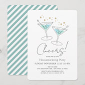 Cheers Turquoise Blue Housewarming Cocktail Party Kaart (Voorkant / Achterkant)