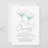 Cheers Turquoise Blue Housewarming Cocktail Party Kaart (Voorkant)