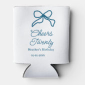 Cheers twenty blue birthday bow name date boho ret blikjeskoeler (Voorkant)