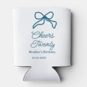 Cheers twenty blue birthday bow name date boho ret blikjeskoeler (Achterkant)