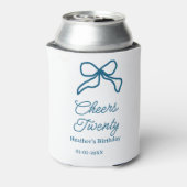 Cheers twenty blue birthday bow name date boho ret blikjeskoeler (Blikje Achterkant)