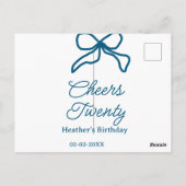 Cheers twenty blue birthday bow name date boho ret briefkaart (Achterkant)