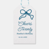 Cheers twenty blue birthday bow name date boho ret cadeaulabel (Achterkant)