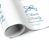 Cheers twenty blue birthday bow name date boho ret cadeaupapier (Rol Hoek)