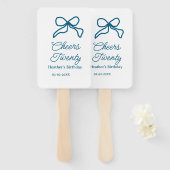 Cheers twenty blue birthday bow name date boho ret handwaaier (Voorkant en achterkant)