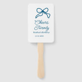 Cheers twenty blue birthday bow name date boho ret handwaaier (Achterkant)
