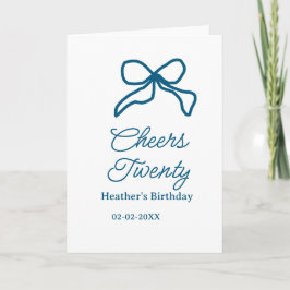 Cheers twenty blue birthday bow name date boho ret kaart