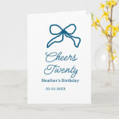 Cheers twenty blue birthday bow name date boho ret kaart (Gele Bloem)