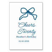 Cheers twenty blue birthday bow name date boho ret kaart (Achterkant)