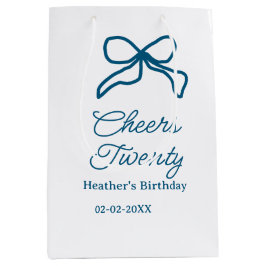 Cheers twenty blue birthday bow name date boho ret medium cadeauzakje