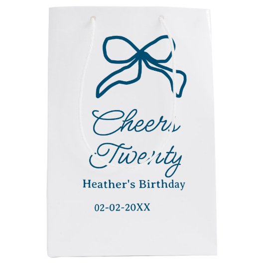 Cheers twenty blue birthday bow name date boho ret medium cadeauzakje (Voorkant)