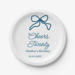 Cheers twenty blue birthday bow name date boho ret papieren bordje