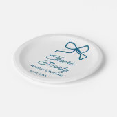 Cheers twenty blue birthday bow name date boho ret papieren bordje (Gekanteld)