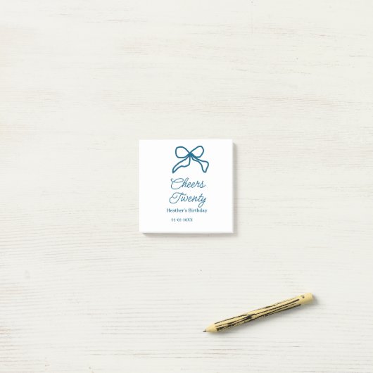 Cheers twenty blue birthday bow name date boho ret post-it® notes (Op bureau)