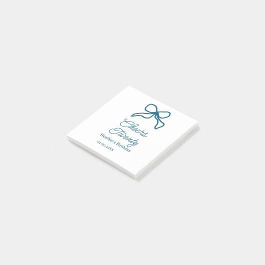 Cheers twenty blue birthday bow name date boho ret post-it® notes (Schuin)