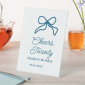 Cheers twenty blue birthday bow name date boho ret reclamebord met voetstuk (Insitu)