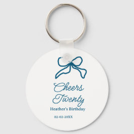 Cheers twenty blue birthday bow name date boho ret sleutelhanger