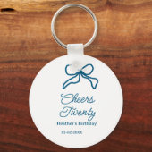 Cheers twenty blue birthday bow name date boho ret sleutelhanger (Achterkant)