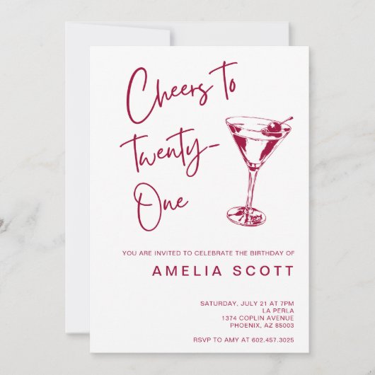 Cheers Twenty One Cherry Red Martini 21e verjaarda Kaart (Voorkant)