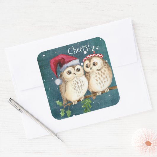 Cheers uit de kerstboompaars vierkante sticker (Envelop)