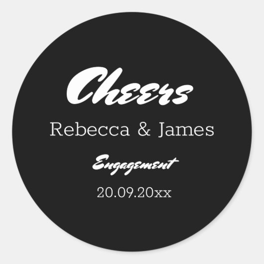 Cheers van Elegant Black Engagement Party Ronde Sticker (Voorkant)