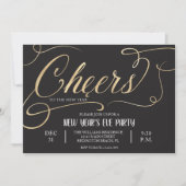 Cheers voor het nieuwe jaar Elegant Script Black Kaart (Voorkant)
