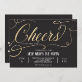 Cheers voor het nieuwe jaar Elegant Script Black Kaart (Voorkant / Achterkant)