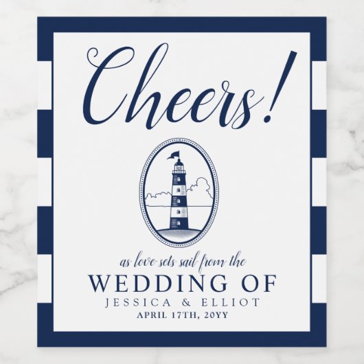 Cheers! Vuurtoren van het strand | Trouwthema Wijn Etiket (Enkel label)