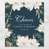 CHEERS | waterverf Magnolia bloemenbruiloft Wijn Etiket (Enkel label)