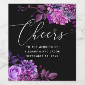 Cheers. Waterverf zwarte paarse bruiloft Wijn Etiket (Enkel label)