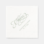 Cheers Wedding Sage Green Elegant Calligraphy Servet (Voorkant)