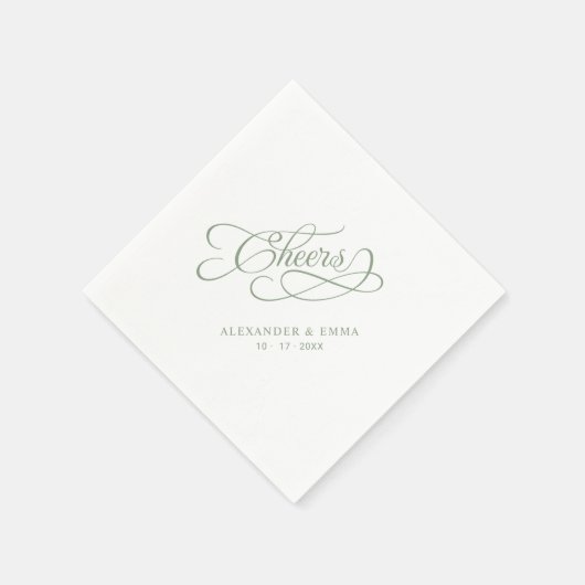 Cheers Wedding Sage Green Elegant Calligraphy Servet (Hoek)