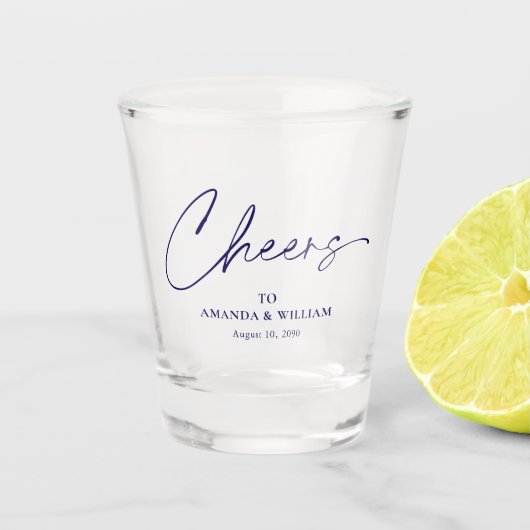 Cheers Wedding Shot Glass met aangepaste namen Glas (Voorkant)