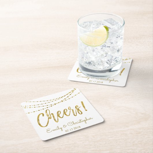 Cheers White en Gold Foil String Lights Kartonnen Onderzetters (Insitu)