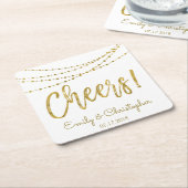 Cheers White en Gold Foil String Lights Kartonnen Onderzetters (Schuin)