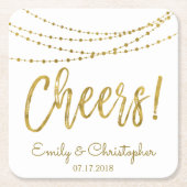 Cheers White en Gold Foil String Lights Kartonnen Onderzetters (Voorkant)
