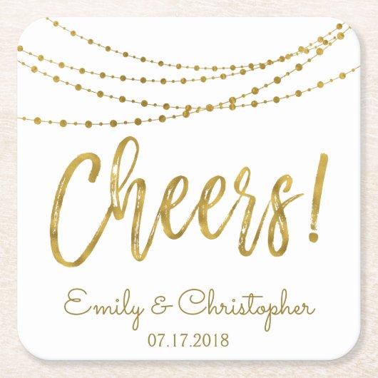 Cheers White en Gold Foil String Lights Kartonnen Onderzetters (Voorkant)