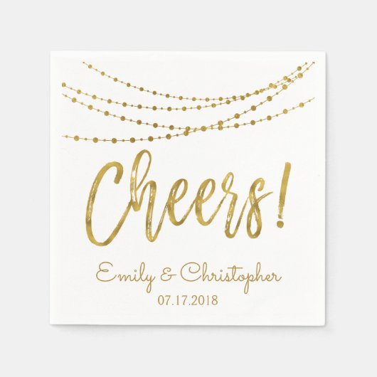 Cheers White en Gold Foil String Lights Servet (Voorkant)