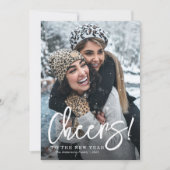 CHEERS | White script happy new year kaart (Voorkant)